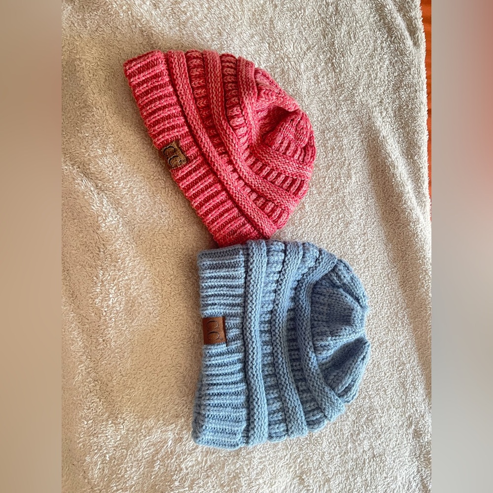 Cozy Pink and Blue Knit Beanies by C.C. Beanies